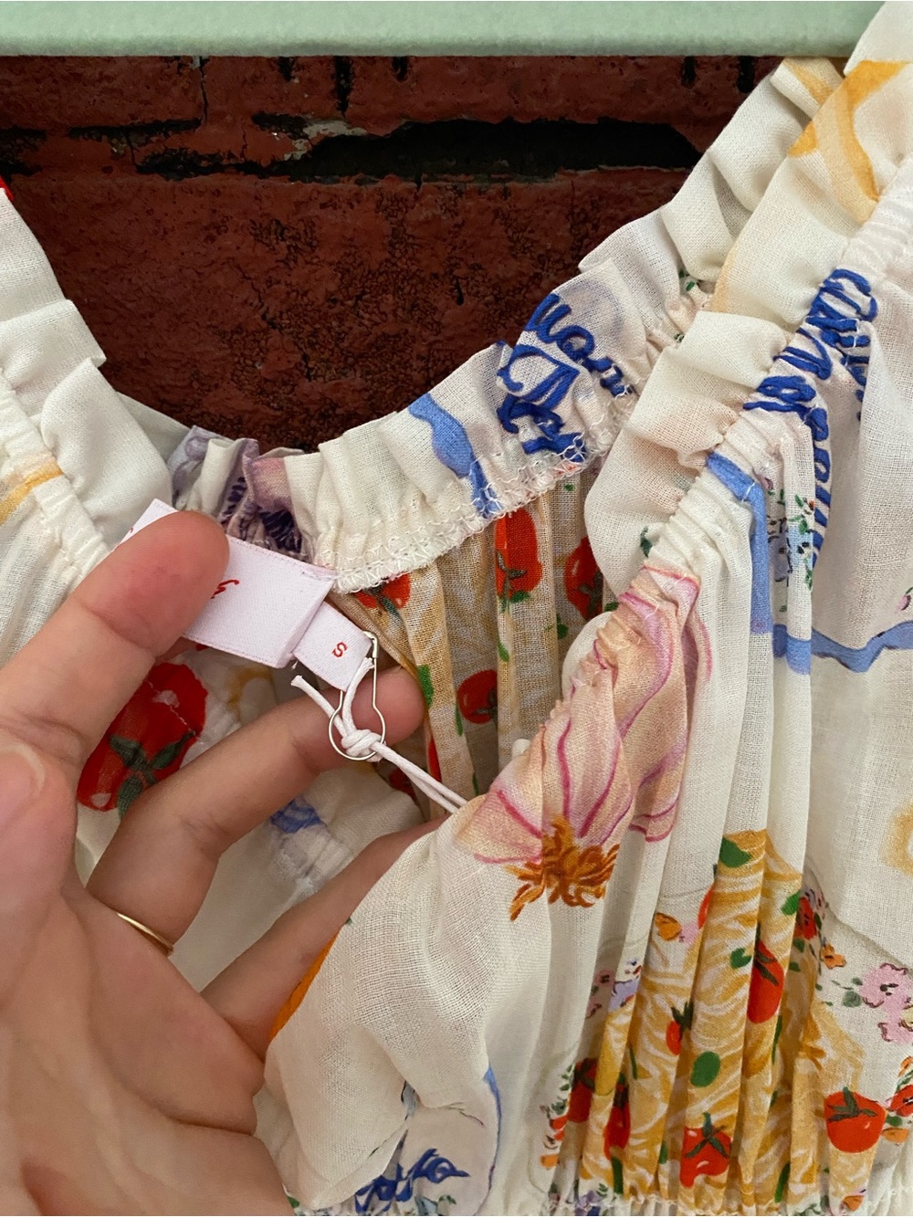 Lisa Says Gah Ivory Maxi Annie Dress, Colorful Buon Appetito Print, NWT Small - Picture 11 of 12